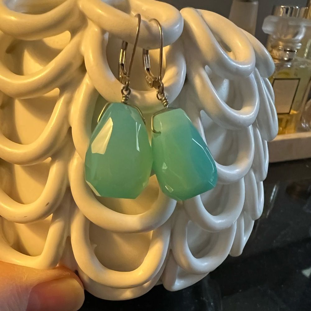 Aqua Gem Cut Earrings